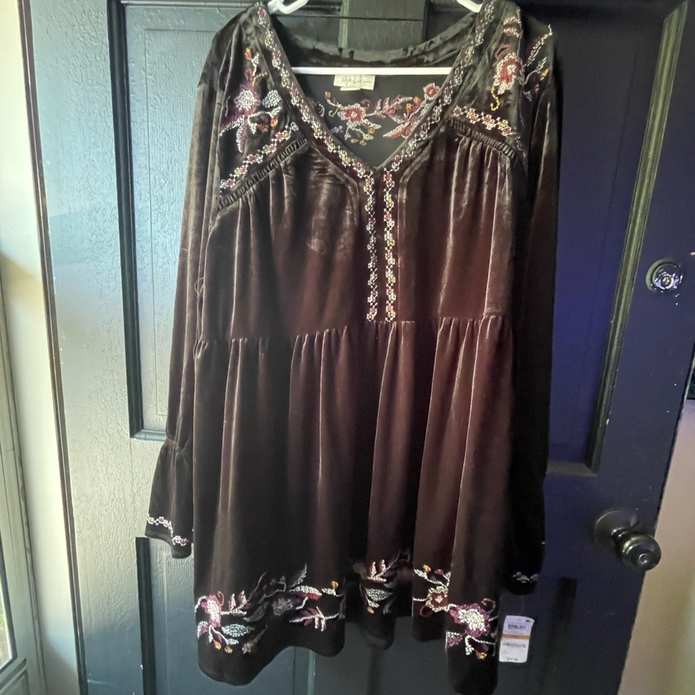 Black Velvet Embroidered Top - Style and Co